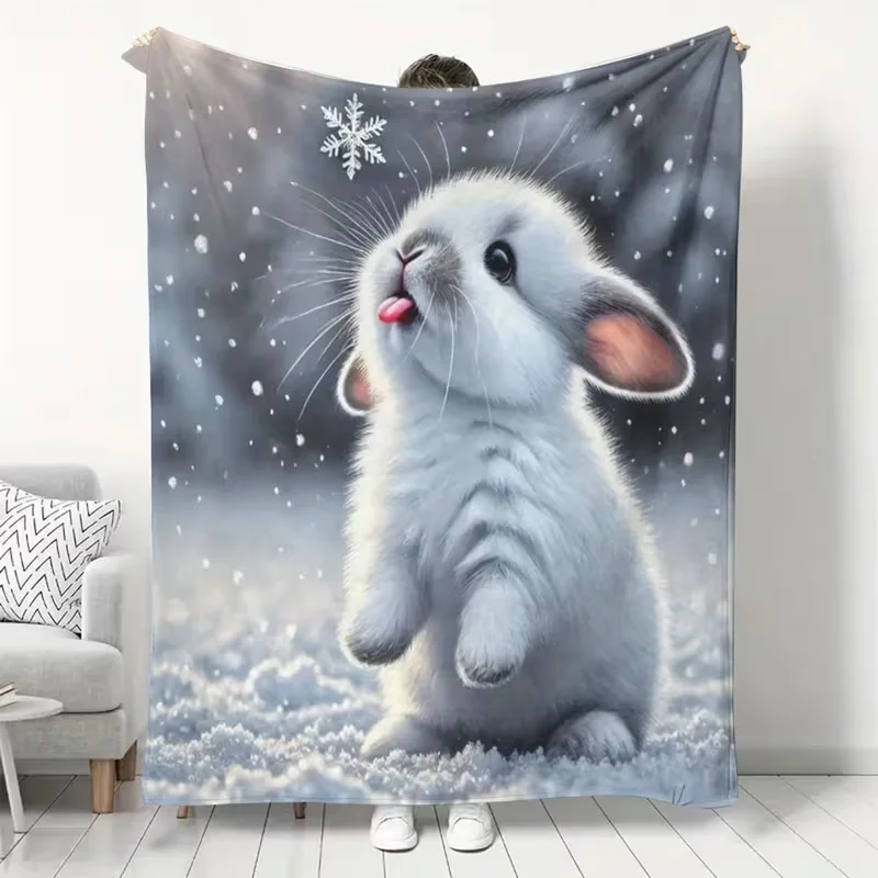 Christmas Throw Blanket - Uroczy zimowy koc z króliczkiem śnieżnym