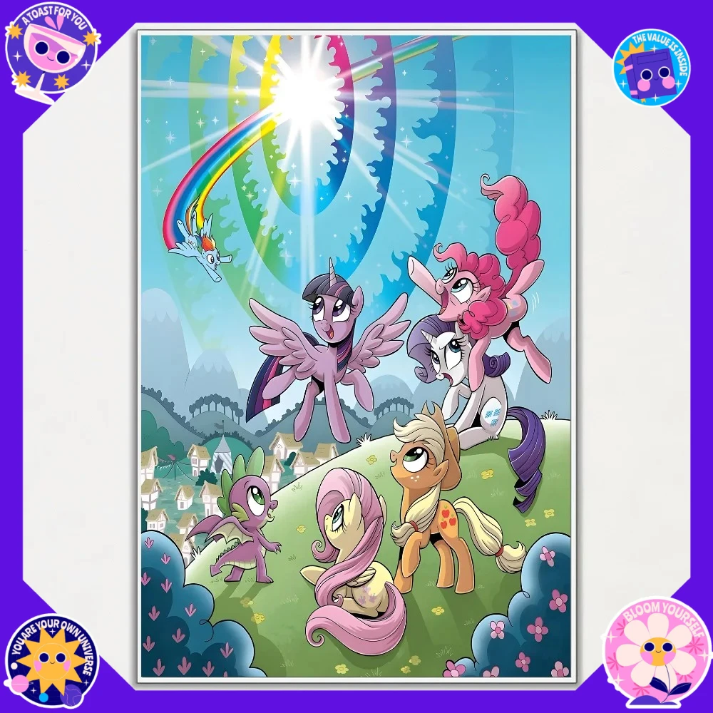 Póster de dibujos animados sin marco – Impresión artística de My Little Pony – Decoración de pared para dormitorio, sala de estar, bar, cafetería – Decoración del hogar con diseño de pony Kawaii
