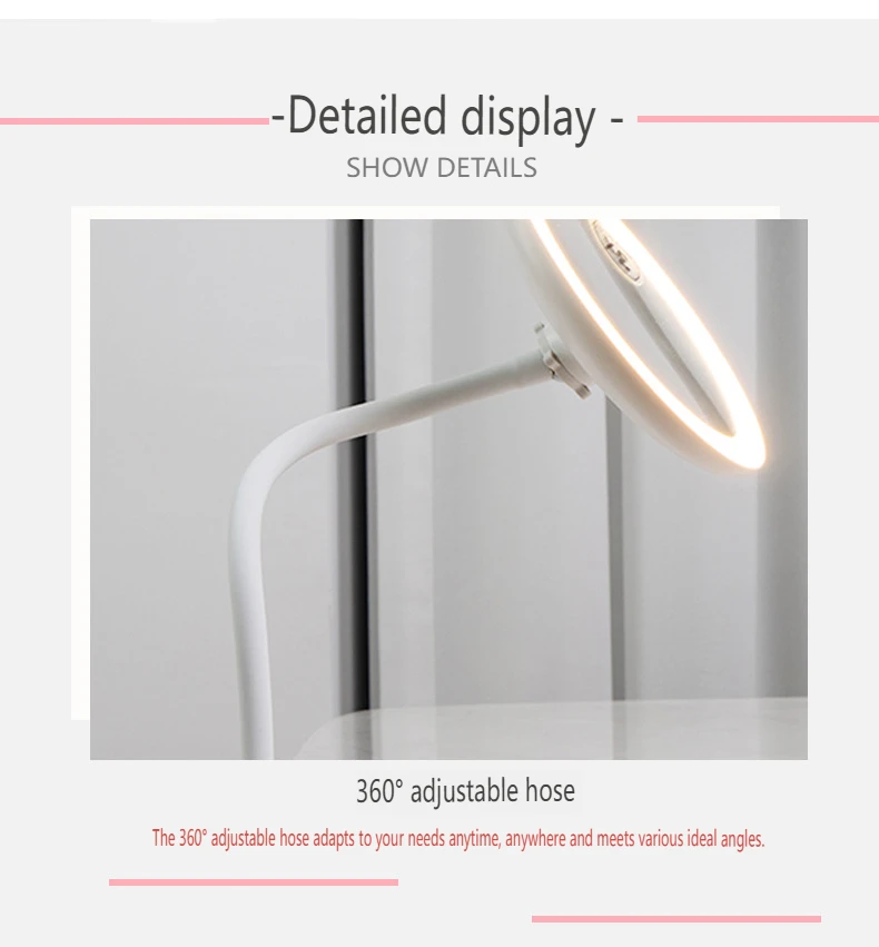 Nieuwe clip-on vergrotende spiegel met led-licht, oplaadbare oplichtende make-upspiegel met 3x/5x vergroting, 360 °     Wartel