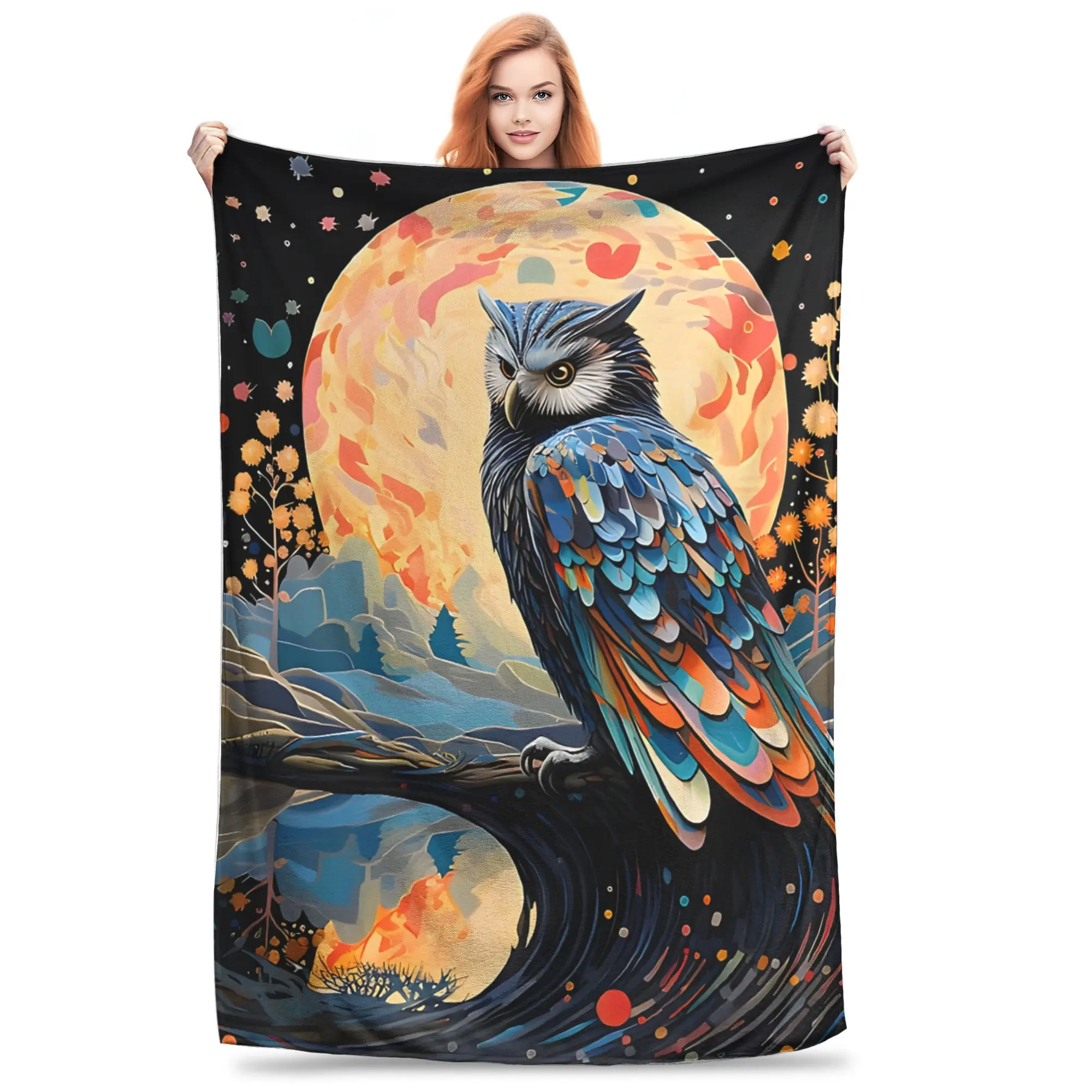 1PC Home Cutecore Midnight Owl  Blanket Super Cosy Plush Home Living Room Sofa halloween