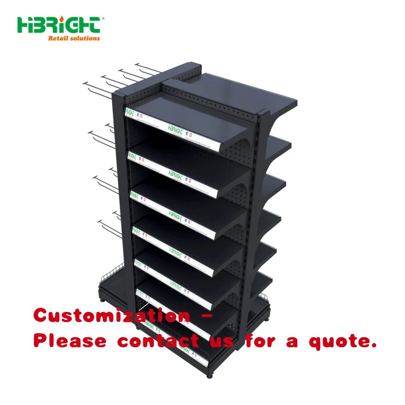 

Стеллаж-органайзер для супермаркетов с 5 полками, отдельно стоящий, современный дизайн, с задней панелью из стальной сетки, настраиваемый цвет