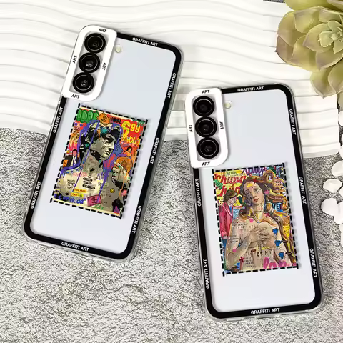 Case For Samsung Galaxy S20 S21 S22 S23 A13 A21s A32 A33 A50 A52 A53 A73 A54 A14 Soft Cover Street Graffiti Art David Mona Lisa