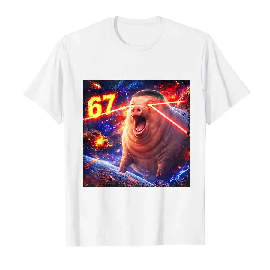 John Pork Fade Pig Haircut 67 Six Seven Brainrot Meme T-shirt ForT Shirts Short Sleeve Tops P994