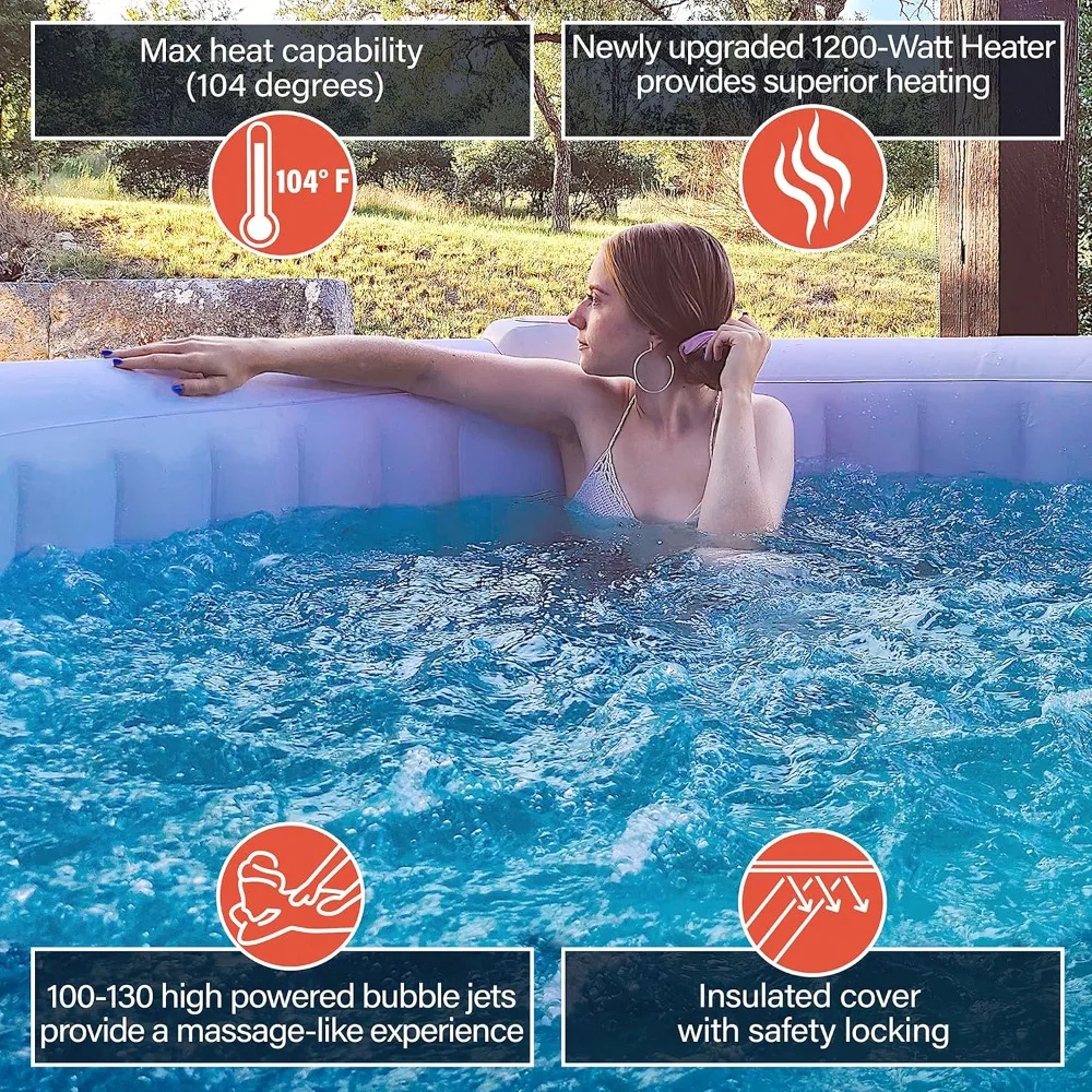 Inflatable Hot Tub Spa |Personal High Power Jet Bubbles |With Fitted Hood and 3 Filters, 265 Gallons, Brown