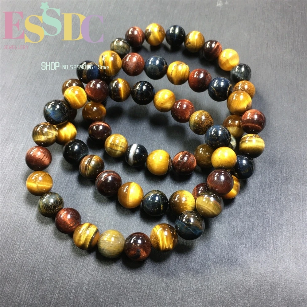 Natural Colorful Tiger Eye Stone Wooden Metamorphic Bracelet for Men and Women Three Color Single Loop Hand String Jewelry Gift