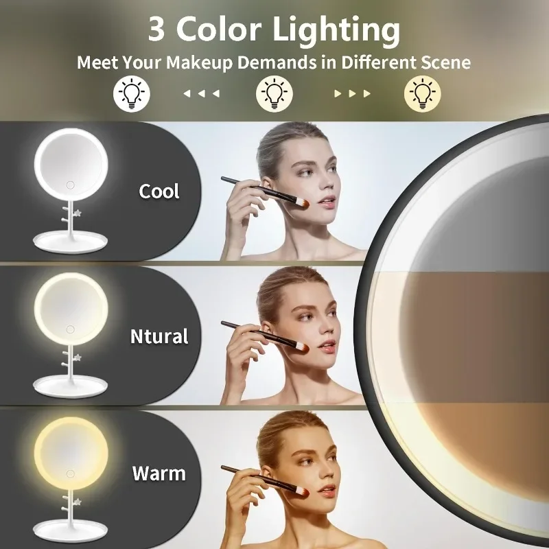 25LED Makeup Mirror Light  3 Colors Stepless Dimming Vanity Light Assemblable Cosmetic Mirror For Bedroom Office Dressing Room