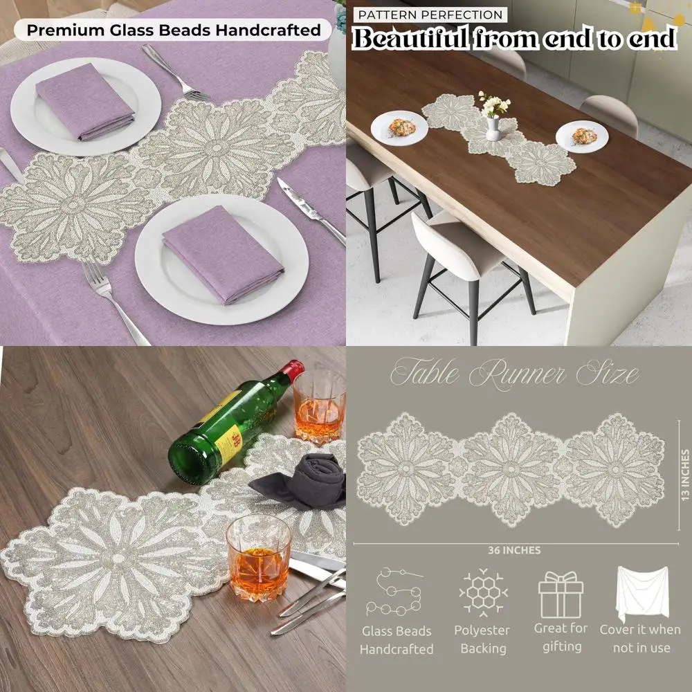

Elegant Silver-White Beaded Table Runner: Versatile Kitchen Linen for Home, Weddings, Parties & Special Events