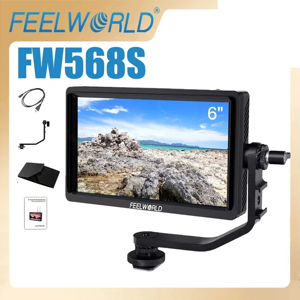 شاشة فيديو للكاميرا مقاس 6 بوصات من Feelworld FW568S IPS 1920X1080 3G-SDI 4K HDMI مخرج إخراج F970 مجموعة طاقة وتثبيت خارجية