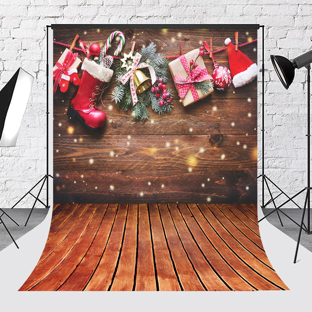 Bonvvie Christmas Photocall Backdrop Pine Tree Gift Window Fireplace Family Portrait Photography Backgrounds For Photo Studio