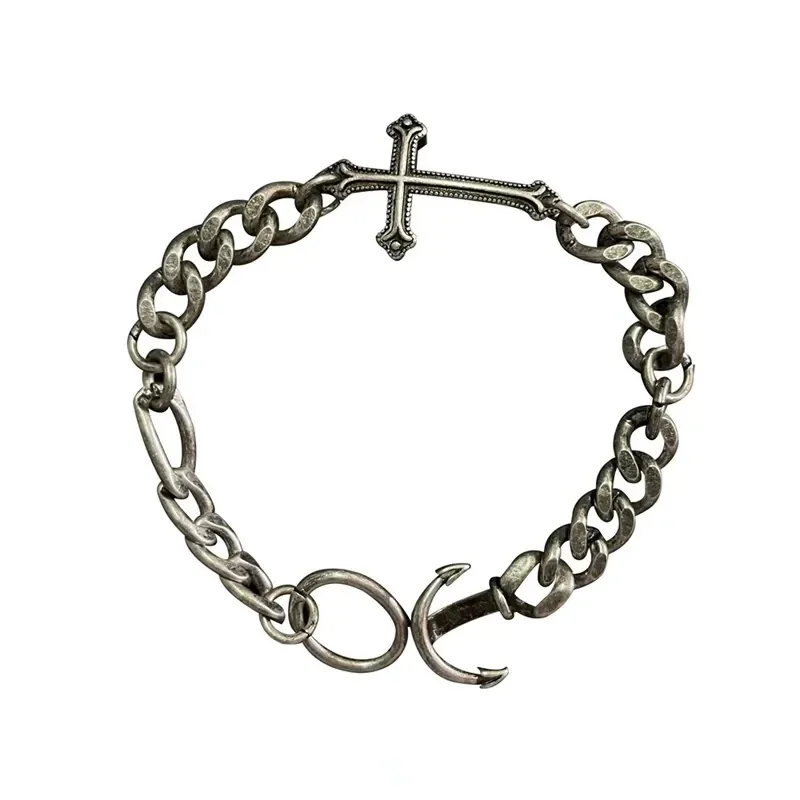 

INS Fashion Handmade Cuban Chain Cross Bracelet Niche Design For Men/Women Couples 925 Sterling Silver Exquisite Light Jewelry