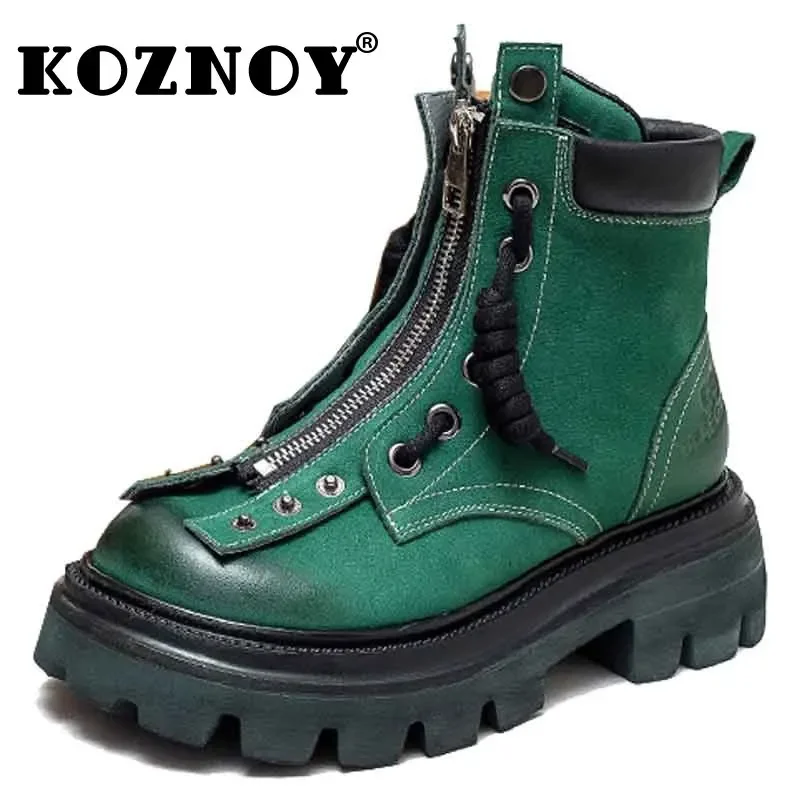 Koznoy 6cm Cow Suede Natural Genuine Leather Moccasins PUNK Fashion ZIP Spring Autumn Fashion Women Ankle Boots British Shoes