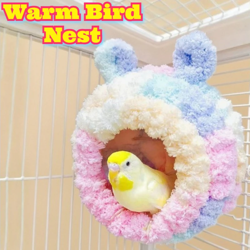 

Winter Bird Nest Warm Cotton Fluffy Hanging House Parrots Budgies Cockatiels Cold Weather Shelter Pet Bird Breeding Box Cage