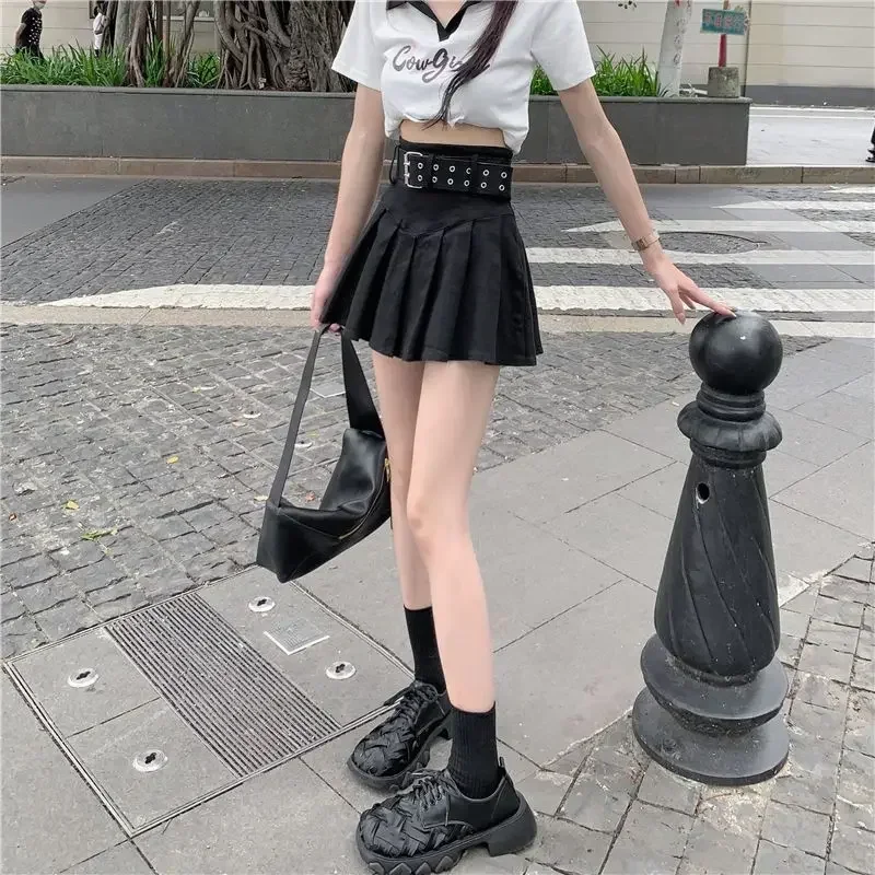 

2025 New Korean High Waist Pleated Skirts Women Summer Belt A-line Skirt Woman Sexy Beauty Streetwear Mini Skirt Y2k