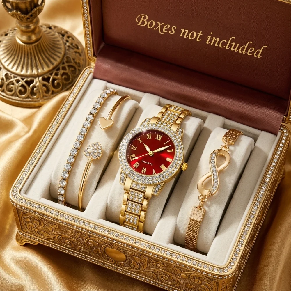 Jewelry Watches Luxury - 4-częściowy zestaw unisex zegarków i biżuterii,