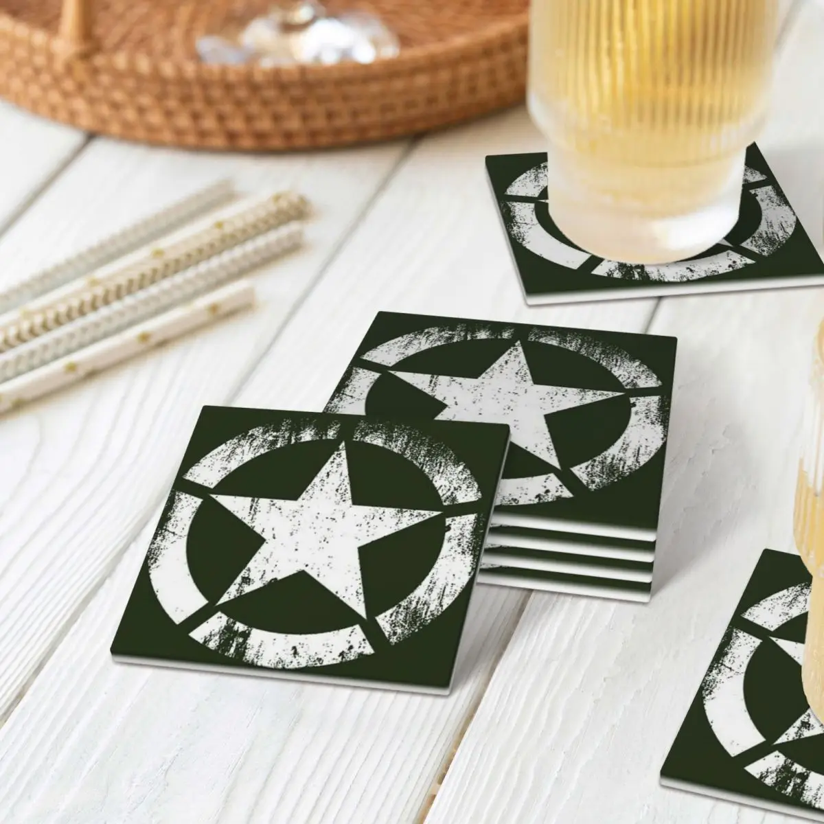 

America Army Military Star Coasters Ceramics Hot Pad Decoration Table Mat For Kitchen Placemats For Dinner Table Coffee Mat