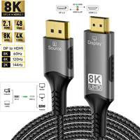 8K DisplayPort to HDMI Compatible Cable 8K@60Hz 4k@120hz DP to HDMI Adapter Display Port Video Audio for PC HDTV Projector