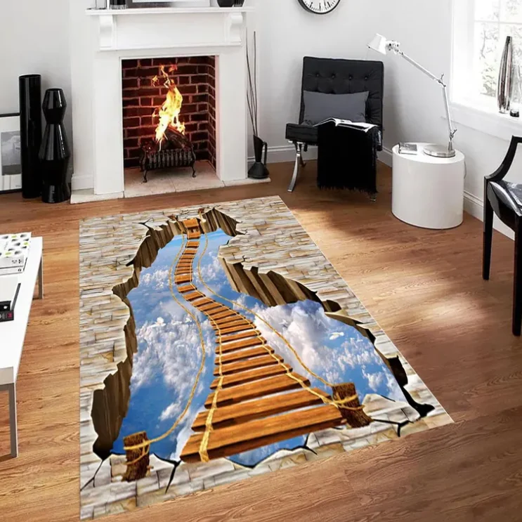 3D Cloud Bridge Kitchen Bathroom Floor Carpet Mat Printing, 3D Vortex Optical Illusion Rug, Vortex Rug, Decorative Rug, Printed