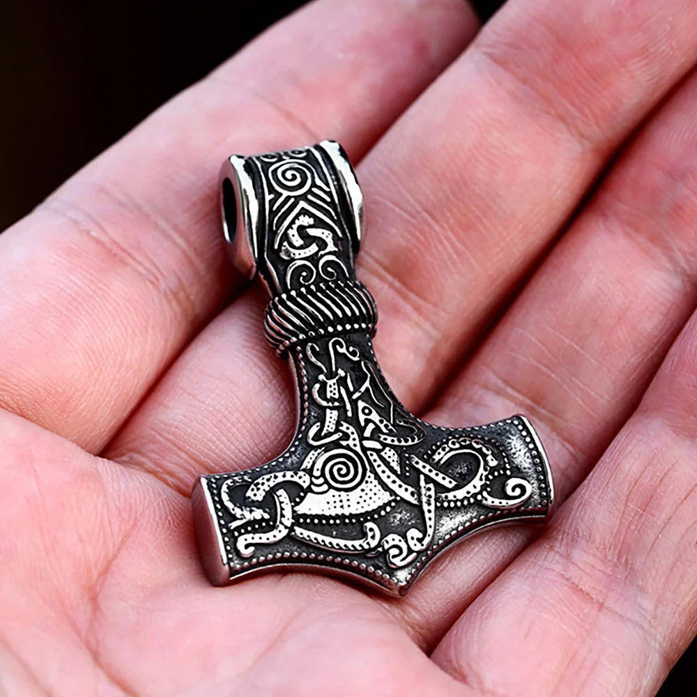 Vintage Stainless Steel Viking Thor\'s Hammer Pendant Necklace For Men Nordic Celtic Knot Necklace Fashion Jewelry Gift Wholesale