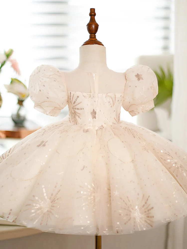 Flower Kids Wedding Princess Dress Luxury Puff Sleeves Baby Girls Birthday Formal Dresses Noble Performance Models Show Ballgown