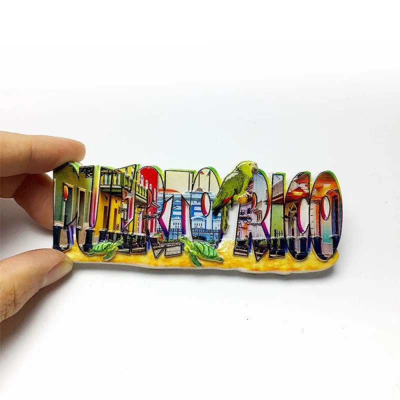 

Puerto Rico Colorful Colonial Buildings Parrot Turtle 3D Resin Magnet Frigo Aimants Réfrigérateur Home Decor Items Fridge Magnet