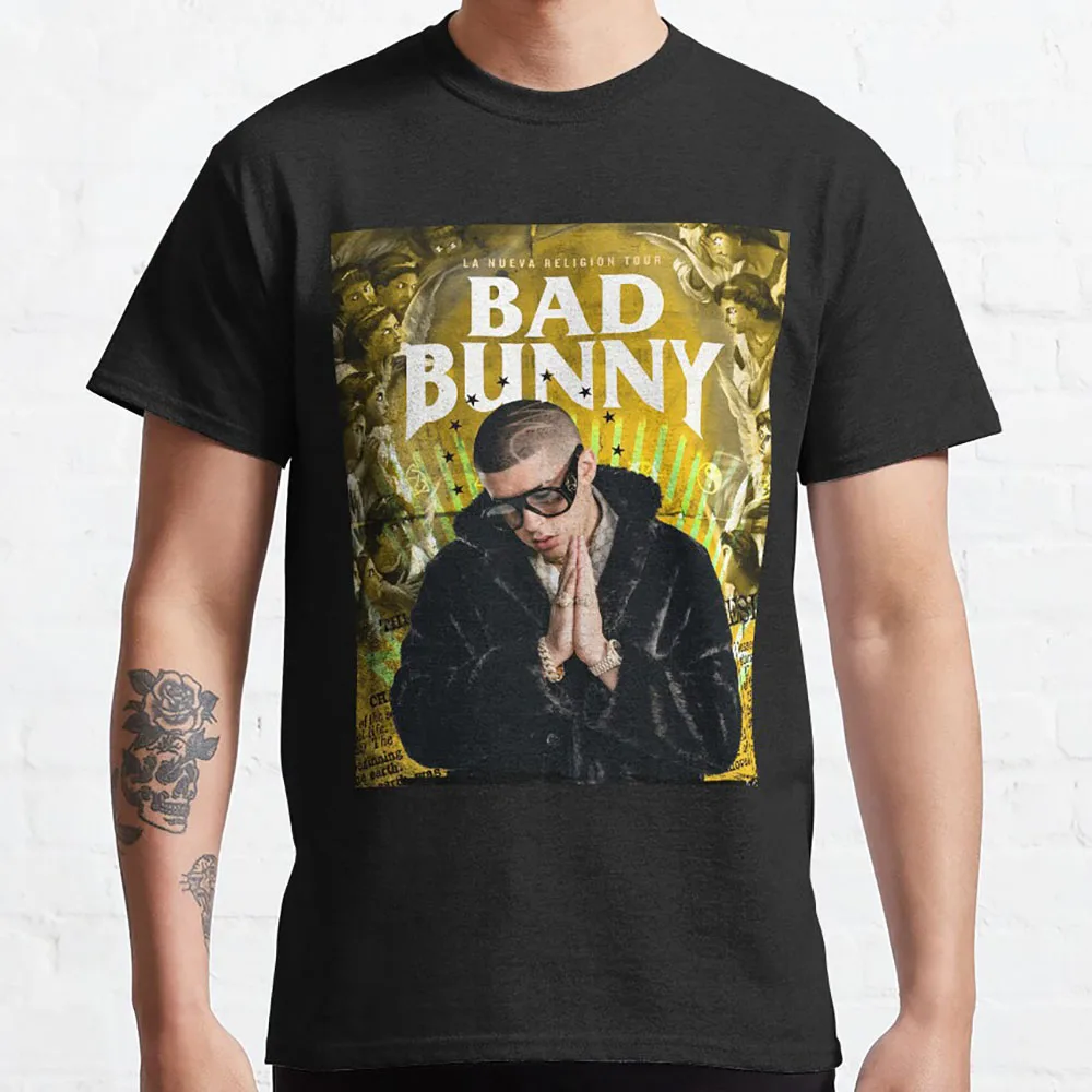 

Bad Bunny Bootleg graphic t shirts for fans 100% cotton printed tee large size tops men's clothing