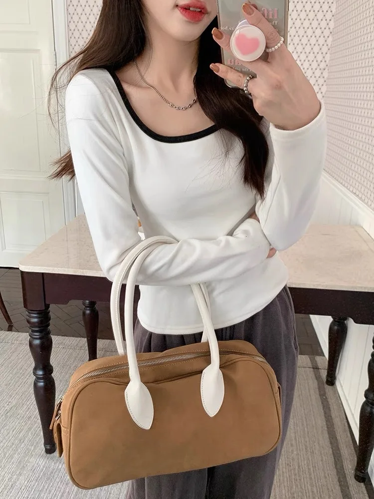 Women's Thermal Underwear Top Fleece Lined Base Layer Shirt Short Sleeve Solid Color Design Comfortable Fit for Autumn Winter