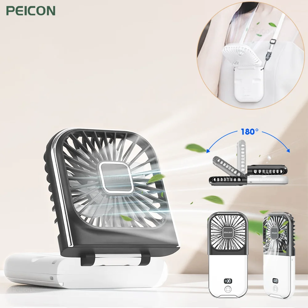 

Portable Fan 3000mAh Rechargeable Mini Fan 180° Foldable Handheld USB Fan Neck Hanging Fan with Digital Display Phone Holder