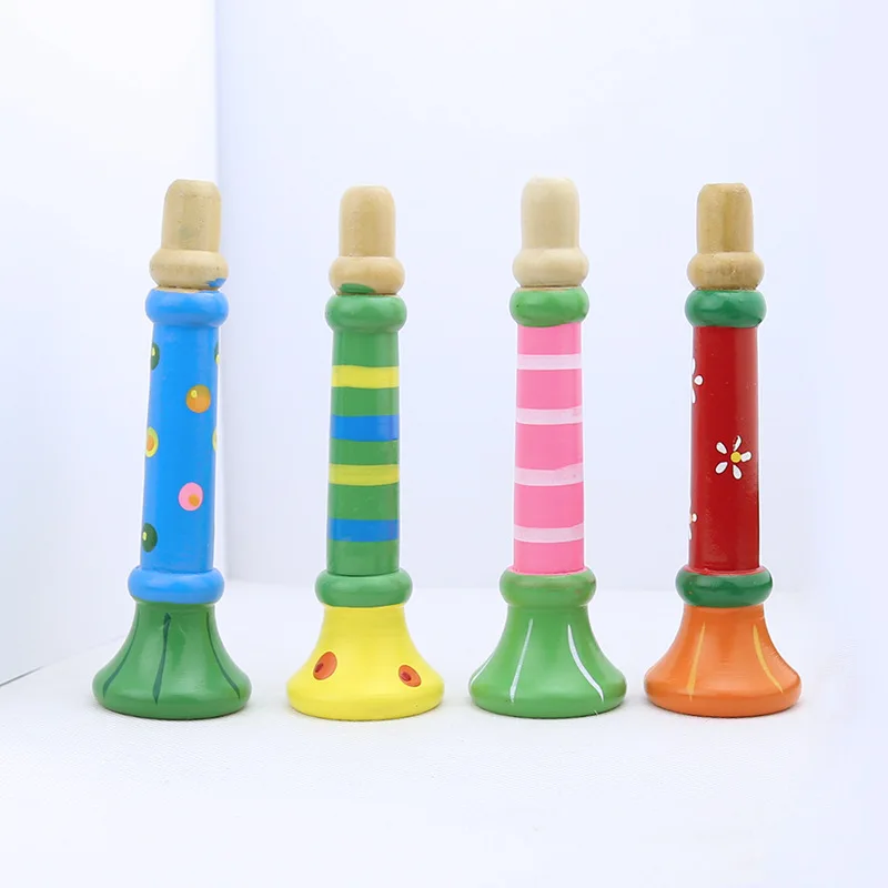 

Baby Wood Musical Instrument Toys Small Speakers Colorful Wooden Trumpet Buglet Hooter Bugle Horn Educational Toy Random Color