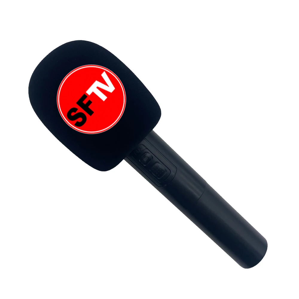 

Customized Logo Round Flocking Mic Sponge Printing Covers Microphone Windscreens Interview TV Foam Stations Reporters