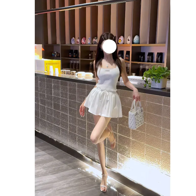 

Sweet Youthful Lace Trim U-Neck Strap Vest Women Inner Wear Slimming Personality Pure Desire Top for Skirt Pants Set