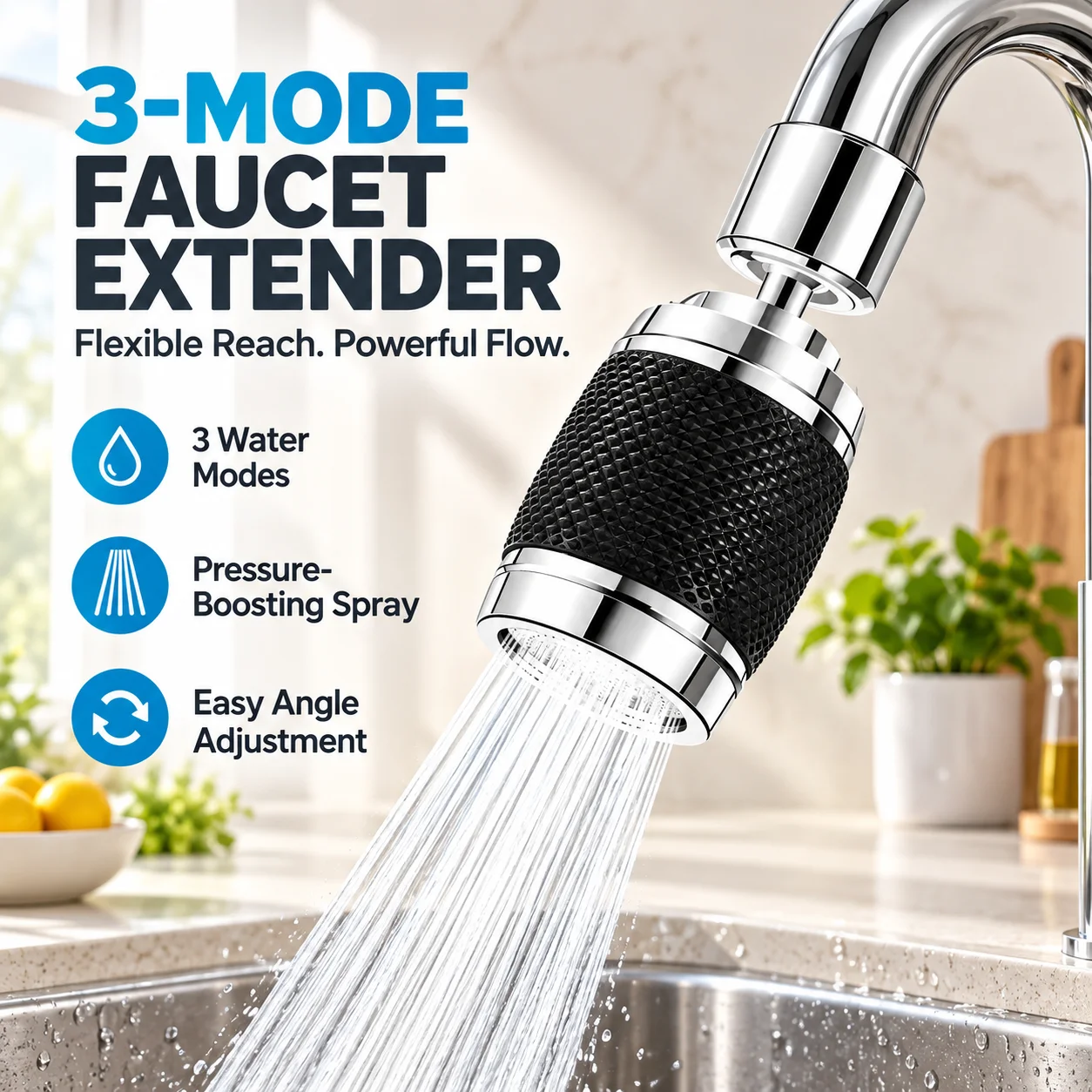 360° Rotatable Faucet Filter Extender 3 Modes Anti-splash Bubbler Adapter Pressurized Water Outlet Water Saving Aerator