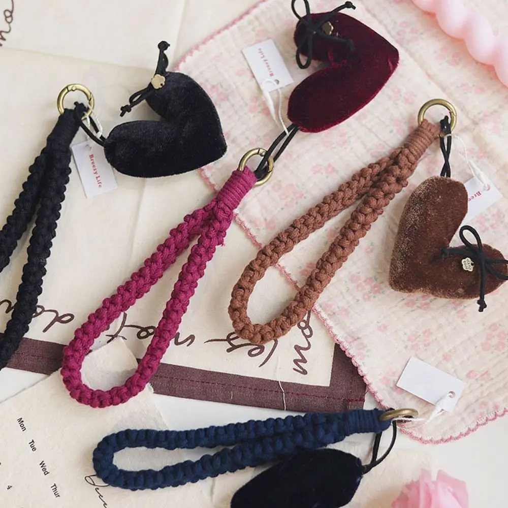 

Retro Heart Shape Heart Braided Keychain DIY Velvet Bag Charms Hand-woven Soft Bag Pendant