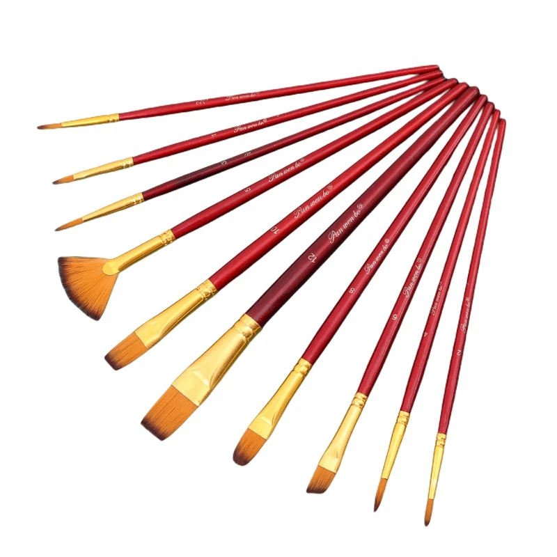 10 قطع من فرش الألوان المائية المصنوعة من الصوف والخشب والنايلون، مجموعة فرش فنية من الغواش