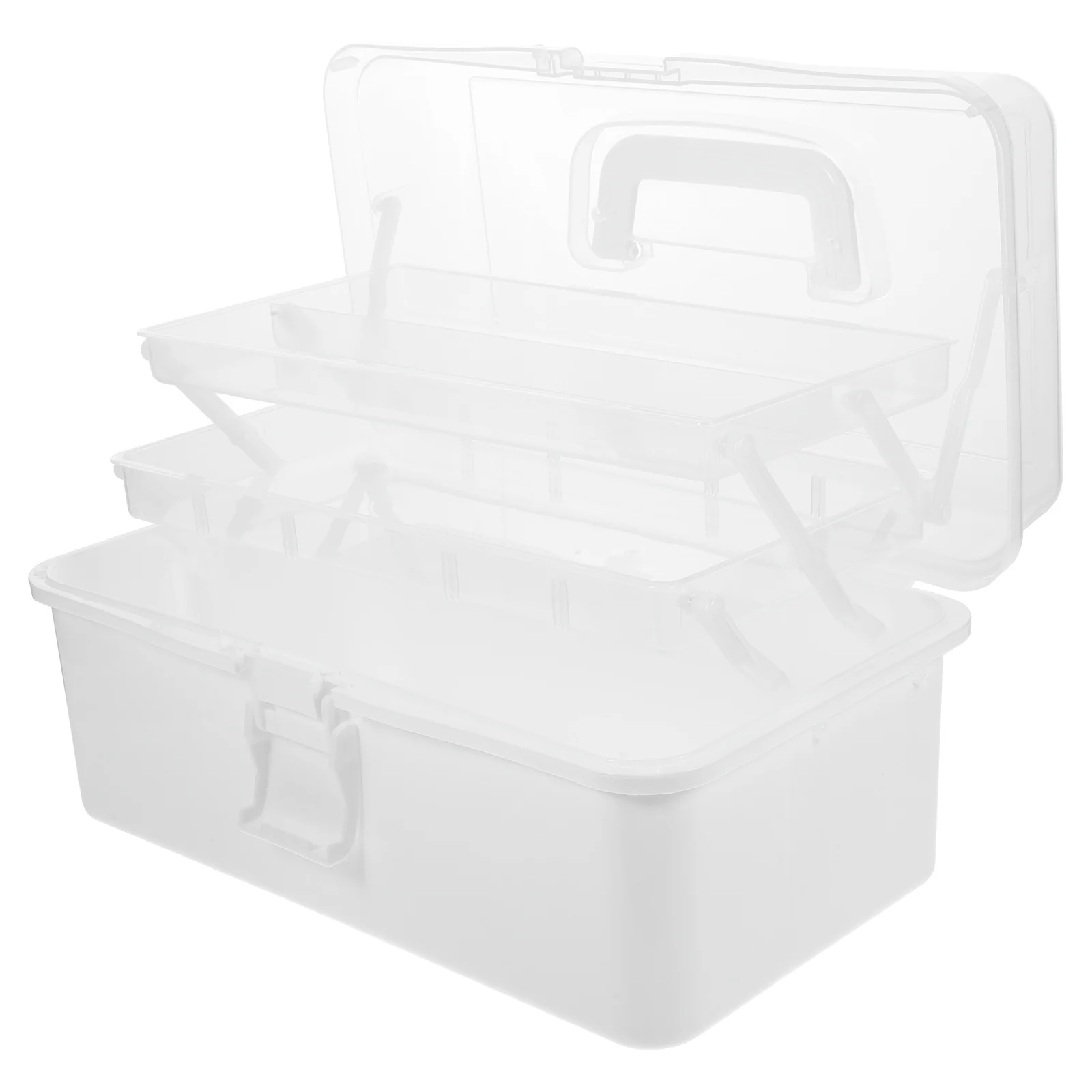 

Multifunctional Storage Box Large White 3 Layers PP Material Medicine Craft Tool Sewing Box Organizer With Clasp