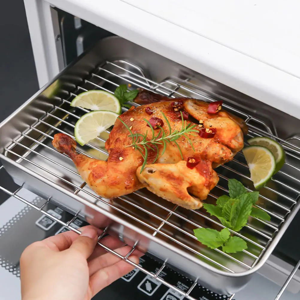 

1Set Nonstick Baking Pan with Crispy Rack Stainless Steel Roasting Tray for Oven Bbq Grilling Easy Wash Bakeware Set