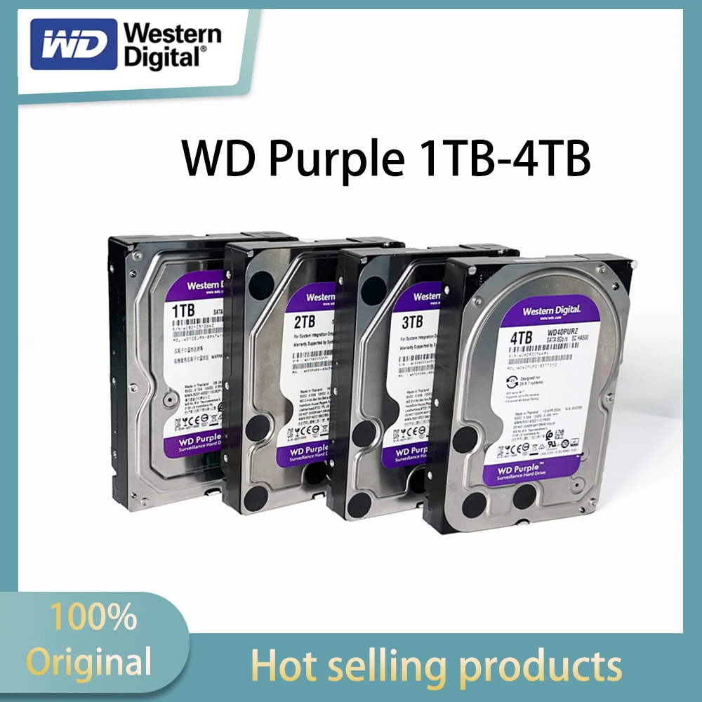 Western Digital WD Purple 4TB/3TB/2TB/1TB Surveillance Internal Hard Drive HDD SATA 6 Gb/s, 64 MB Cache, 3.5"  1TB-WD10EJRX