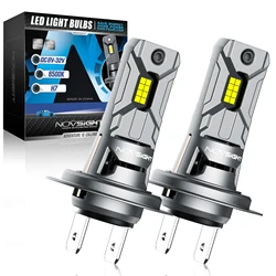 NOVSIGHT Reflektor H7 Mini LED 60W 12000LM Żarówki reflektorów samochodowych z wentylatorem 6500K Białe lampy samochodowe Plug and Play Światła LED do samochodu