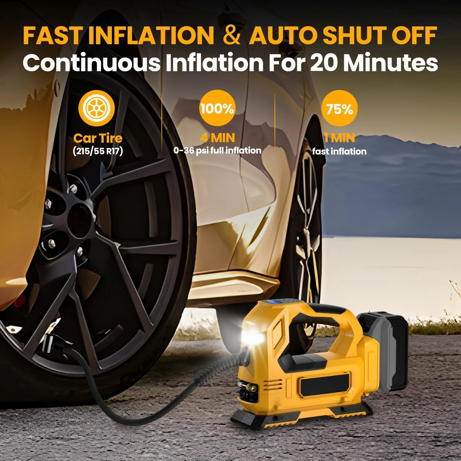 

Cordless Tire Inflator Air Compressor for 20V Max Battery, 150PSI Portable LED Light Handheld Air Pump·Hot selling quality