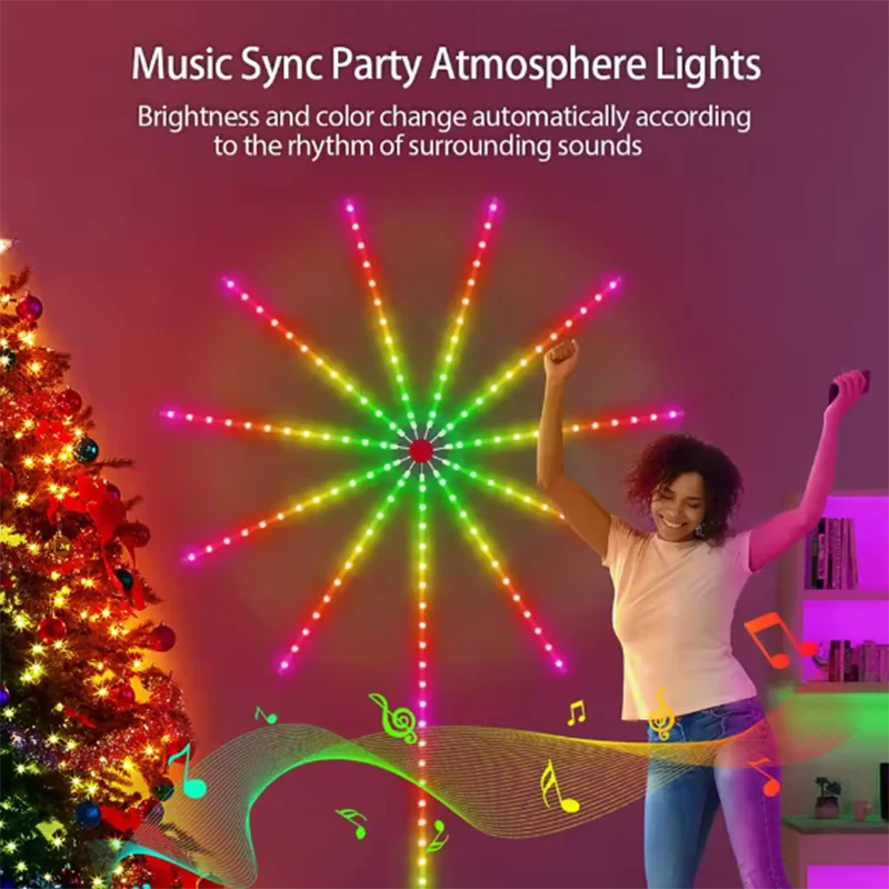 2025 new Smart LED Fireworks Light LED Neon String Light Bluetooth Control Music Sync Bedroom Wedding Party Christmas Decor