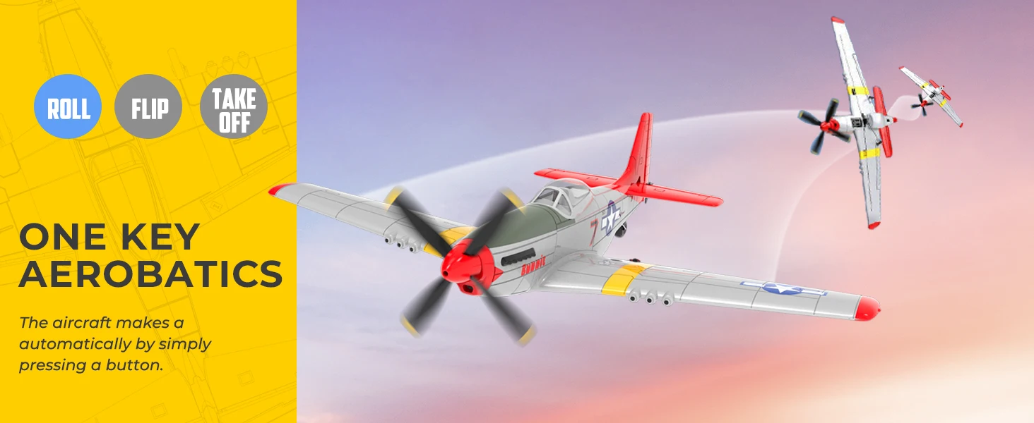Volantexrc P51 Mustang RC Plane, 3-Level Control, One Key Aerobatic RC Airplane, Easy Assembly for Beginners & Adults
