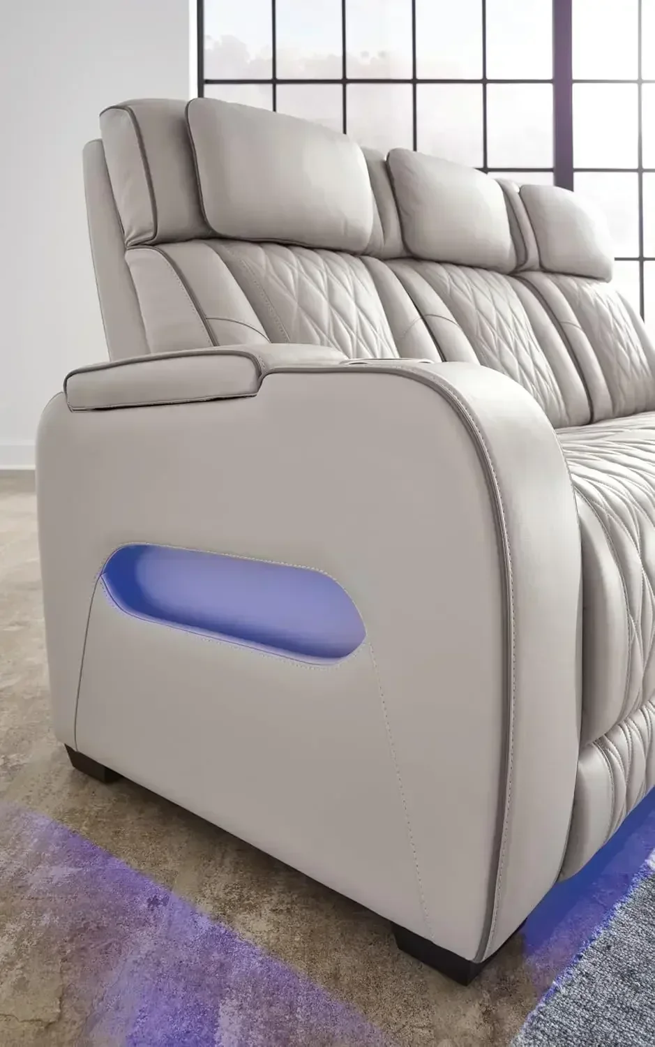 Flash Sale Hot salesBoyington Contemporary Leather Match Power Reclining Sofa with USB Charging Ports, LED Lights and Adjustable