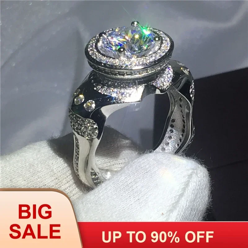 

Unique Design ring 5A Zircon crystal Silver color Engagement wedding band rings for men Party christmas gift