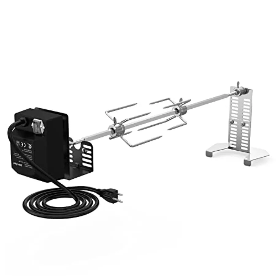 

Universal BBQ Grill Rotisserie Kit for Most Gas Grills: Stainless Steel Black Includes 110V 4W Motor 4-Prong Forks 28 Square Sp