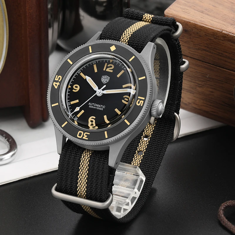 Watchdives 50-Fathoms Automatic Watch NH35 WD50F Sapphire Crystal 300M Watchproof C3 Luminous Mechanical 40mm Titanium Watch