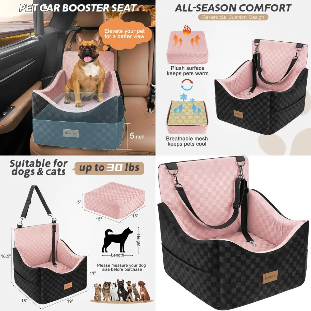 

Elevated Dog Seat for Small/Medium Dogs up to 35 lbs, Memory Foam Car Bed with Detachable, Washable Cover, Travel-Safe with Safe