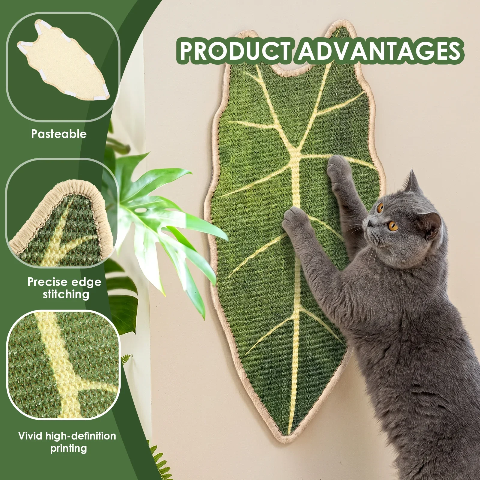 Natürliche Sisal-Katzenkratzmatte in Blattform, Dekorativer Sofaschutz, Haustierzubehör für Wand und Boden, Innenbereich – Detail 5