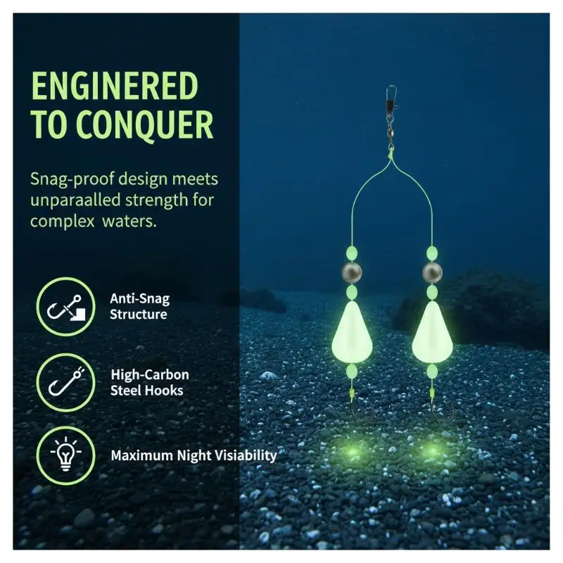 Keine Schwimmanpassung, Anti-Boden-Angelhaken, leuchten im Dunkeln, doppeltes Design, hoher Auftrieb, perfekt für Anfänger-Angler. – Detail 1