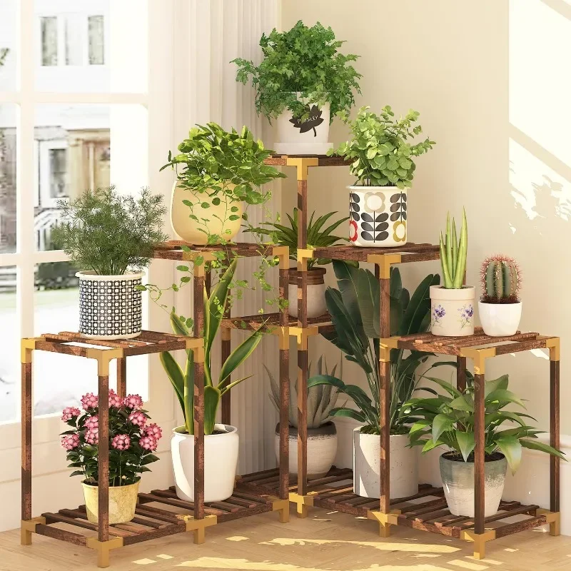 Plant Stand Indoor Outdoor, 11 Tier Corner Shelf Wood Rack Organizer Display for Multiple Plants Large Ladder Holder Flowe