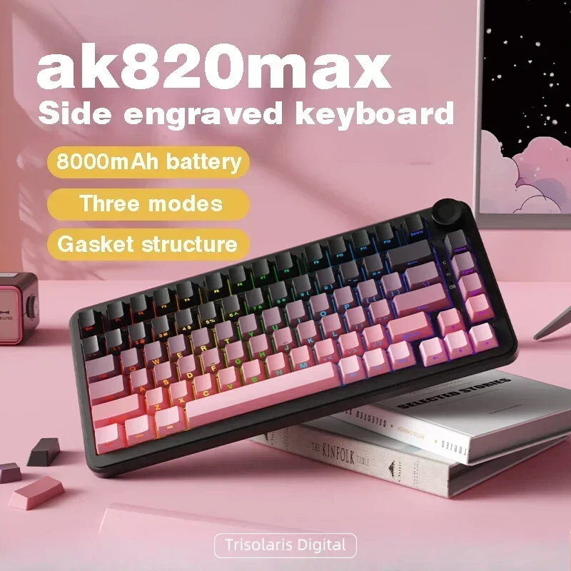 AJAZZ AK820 MAX Upgraded Gasket-Mounted Wireless Mechanical Keyboard, BT5.0/2.4GHz/USB-C Gaming Keyboard, with 5-Layer Padding