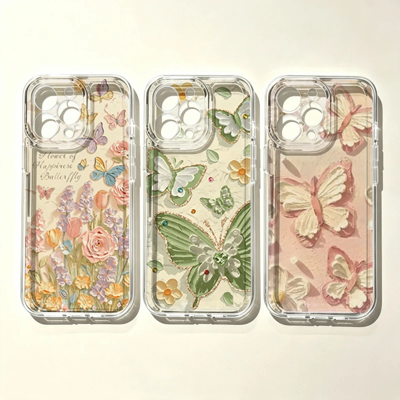 Oil Painting Flowers Butterfly Phone Case For Samsung Galaxy S26 Ultra S25 S24 Plus S26FE Soft Transparent Silicone Cover